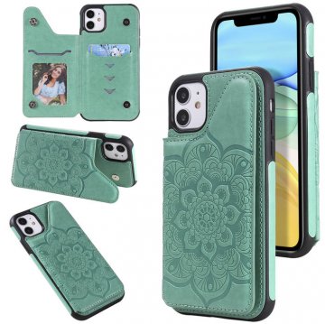 iPhone 11 Embossed Wallet Magnetic Stand Case Green