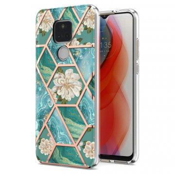 Moto G Play 2021 Flower Pattern Marble Electroplating TPU Case Blue