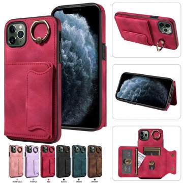 For iPhone 11 Pro Max Card Holder Ring Kickstand Case Red
