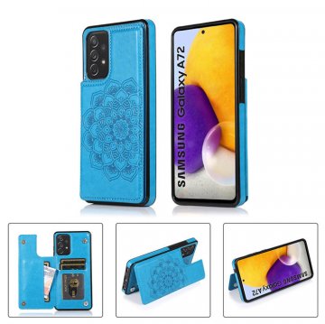 Mandala Embossed Samsung Galaxy A72 Case with Card Holder Blue