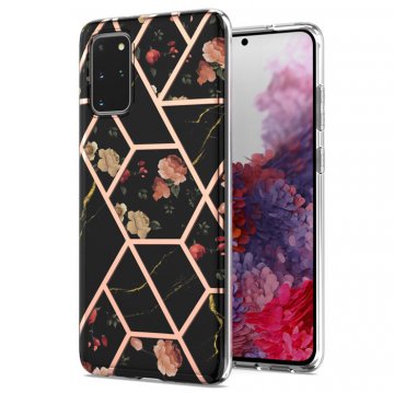 Samsung Galaxy S20 Plus Flower Pattern Marble Electroplating TPU Case Black