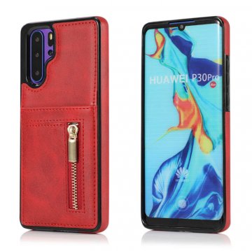 Huawei P30 Pro Zipper Wallet PU Leather Case Cover Red