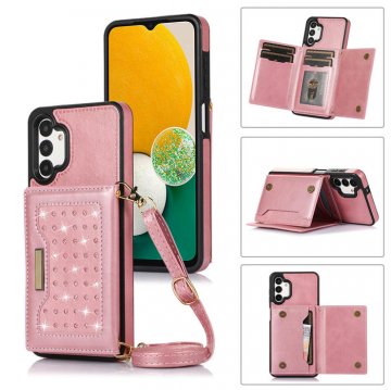 Bling Crossbody Wallet Samsung Galaxy A13 5G Case with Strap Rose Gold