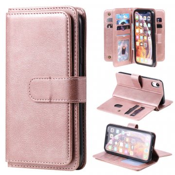 iPhone XR Multi-function 10 Card Slots Wallet Leather Case Rose Gold