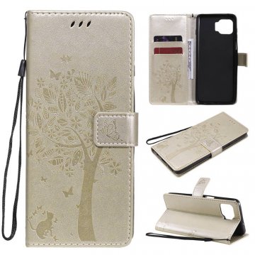 Motorola Moto G 5G Plus Embossed Tree Cat Butterfly Wallet Stand Case Gold