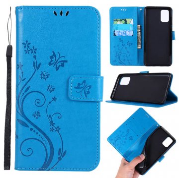 Samsung Galaxy A71 Butterfly Pattern Wallet Magnetic Stand Case Blue