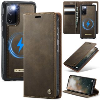 CaseMe Samsung Galaxy S20 FE 2-in-1 Magnetic Wallet Case – Wireless Charging & RFID Blocking Coffee