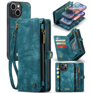 CaseMe iPhone 14 Plus Zipper Wallet Case with Wrist Strap Blue