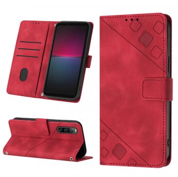 Skin-friendly Sony Xperia 10 IV Wallet Stand Case with Wrist Strap Red