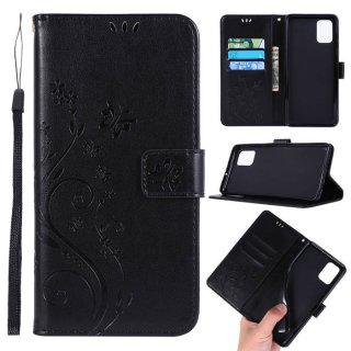 Samsung Galaxy A71 Butterfly Pattern Wallet Magnetic Stand Case Black