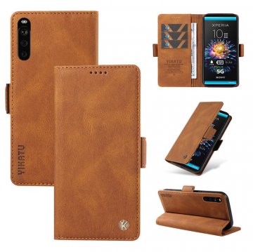 YIKATU Sony Xperia 10 III Skin-touch Wallet Kickstand Case Brown