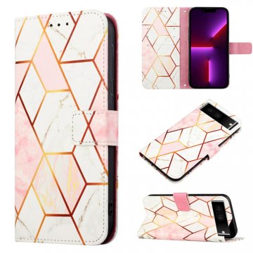Marble Pattern Google Pixel 7 Wallet Stand Case Pink White