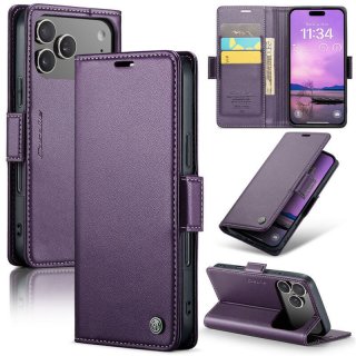 CaseMe iPhone 17 Pro Wallet RFID Blocking Magnetic Buckle Case Purple