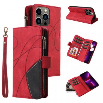 iPhone 13 Pro Zipper Wallet Magnetic Stand Case Red