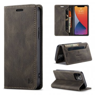 Autspace iPhone 12 Wallet Kickstand Magnetic Shockproof Case Coffee