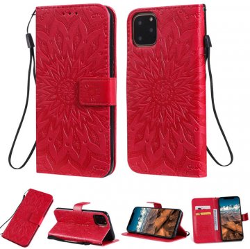 iPhone 11 Pro Max Embossed Sunflower Wallet Stand Case Red