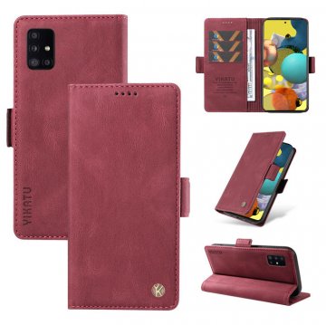YIKATU Samsung Galaxy A51 4G Skin-touch Wallet Kickstand Case Wine Red