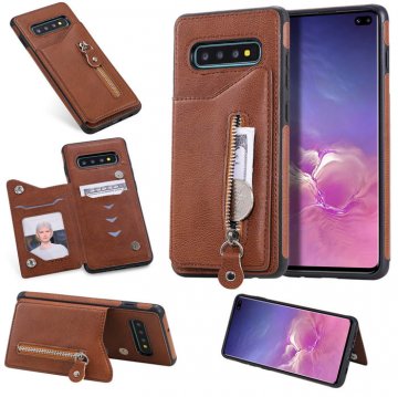 Samsung Galaxy S10 Plus Wallet Magnetic Shockproof Cover Brown