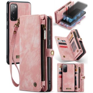 CaseMe Samsung Galaxy S20 FE Zipper Wallet Case with Wrist Strap Pink