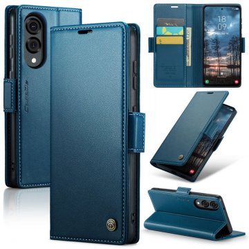 CaseMe Samsung Galaxy S25 Edge Wallet RFID Blocking Magnetic Buckle Case Blue