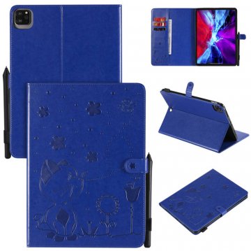 iPad Pro 11 inch 2020 Embossed Cat Wallet Stand Leather Case Blue