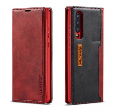 LC.IMEEKE Huawei P30 Wallet Magnetic Stand Case with Card Slots Red