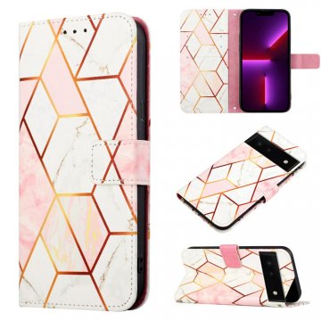 Marble Pattern Google Pixel 6 Wallet Stand Case Pink White