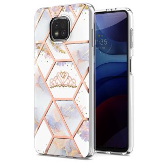 Moto G Power 2021 Flower Pattern Marble Electroplating TPU Case Crown