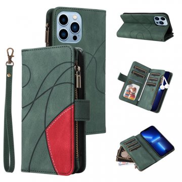 iPhone 13 Pro Max Zipper Wallet Magnetic Stand Case Green