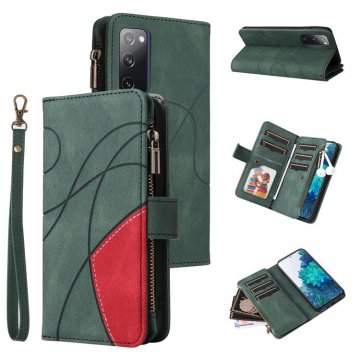 Samsung Galaxy S20 FE Zipper Wallet Magnetic Stand Case Green