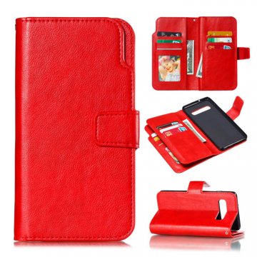 Samsung Galaxy S10 Wallet Stand Crazy Horse Leather Case Red