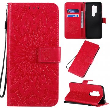 OnePlus 8 Pro Embossed Sunflower Wallet Stand Case Red