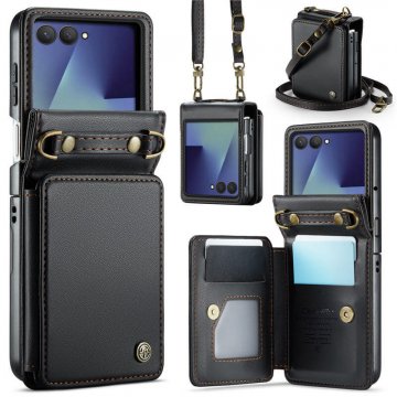 CaseMe Samsung Galaxy Z Flip7 Wallet Case with Card Holder, Crossbody Strap & RFID Blocking Black