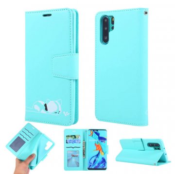 Huawei P30 Pro Cat Pattern Wallet Magnetic Stand Case Mint