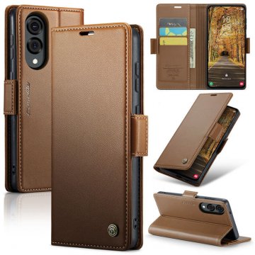 CaseMe Samsung Galaxy S25 Edge Wallet RFID Blocking Magnetic Buckle Case Brown