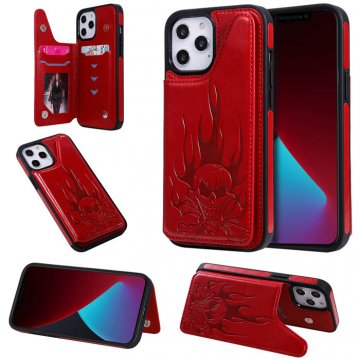 iPhone 12 Pro Max Embossed Skull Magnetic Clasp Wallet Stand Case Red