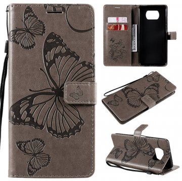 Xiaomi Poco X3 NFC Embossed Butterfly Wallet Magnetic Stand Case Gray