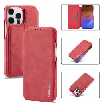 LC.IMEEKE PU Leather Stand Phone Case with Card Slot Red