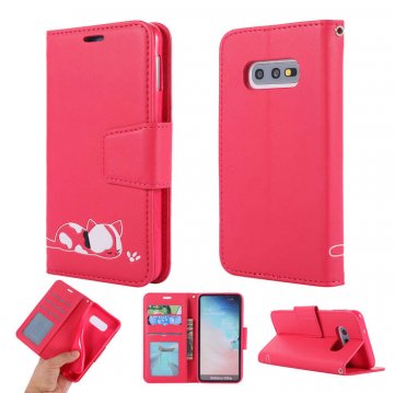 Samsung Galaxy S10e Cat Pattern Wallet Magnetic Stand Case Red