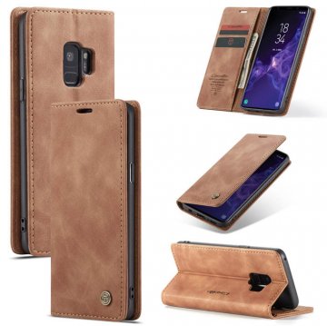 CaseMe Samsung Galaxy S9 Wallet Magnetic Stand Case Brown