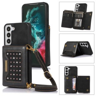 Bling Crossbody Wallet Samsung Galaxy S22 Case with Strap Black