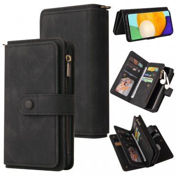 For Samsung Galaxy A72 Wallet 15 Card Slots Case with Wrist Strap Black