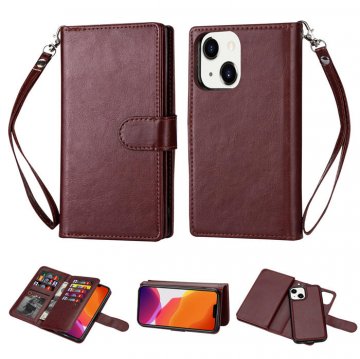 iPhone 13 Wallet 9 Card Slots Magnetic Case Brown