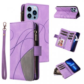 iPhone 13 Pro Max Zipper Wallet Magnetic Stand Case Purple