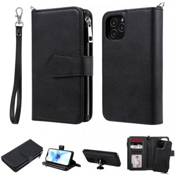 iPhone 12 Pro Zipper Wallet Magnetic Detachable 2 in 1 Case Black