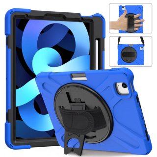 iPad Air 4 10.9 inch 2020 Heavy Duty Rugged Kickstand Hand Strap and Shoulder Strap Case Blue