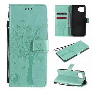 Motorola Moto G 5G Plus Embossed Tree Cat Butterfly Wallet Stand Case Green