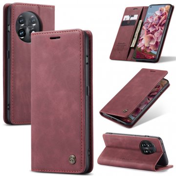 CaseMe OnePlus 11 Wallet Magnetic Retro Suede Leather Case Red