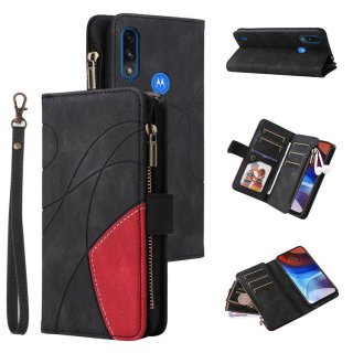 Moto E7 Power Zipper Wallet Magnetic Stand Case Black