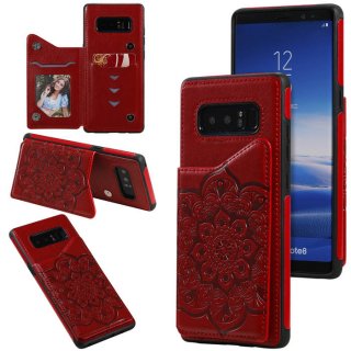 Samsung Galaxy Note 8 Embossed Wallet Magnetic Stand Case Red